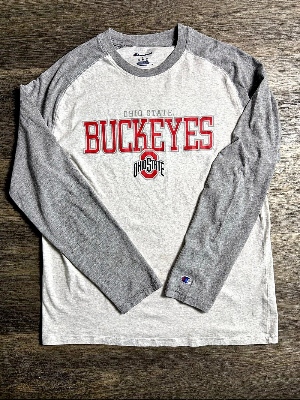 Champion Ohio State Buckeyes Arch Over Logo Long Sleeve Raglan Mens Large Unisex